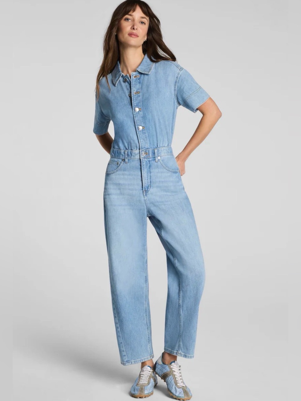 NWOT Spanx SPANXsupersmooth® Authentic 360 Lightweight
Denim Barrel Leg Jumpsuit